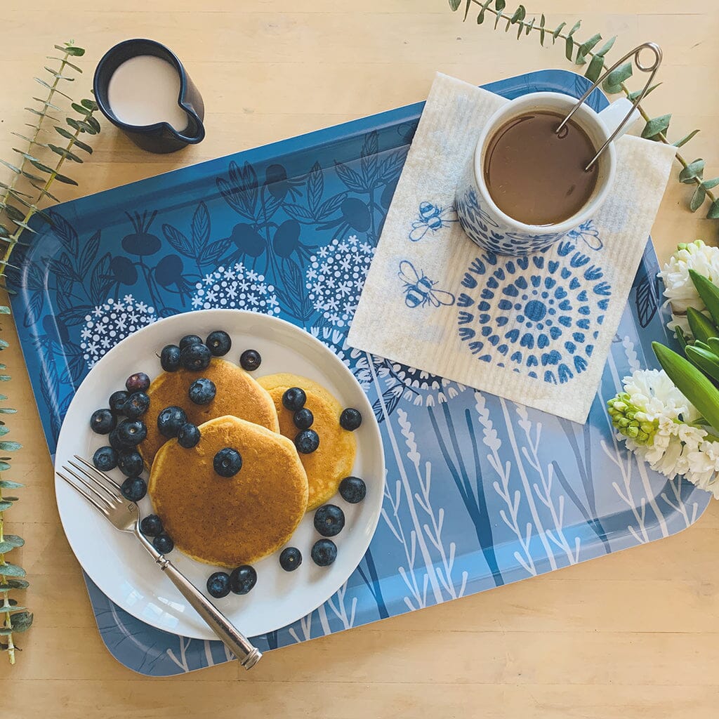 Bloom in Blue Tray | wood and melamine | 17" x 13" | Sweetgum tray sweetgum textiles company, LLC 