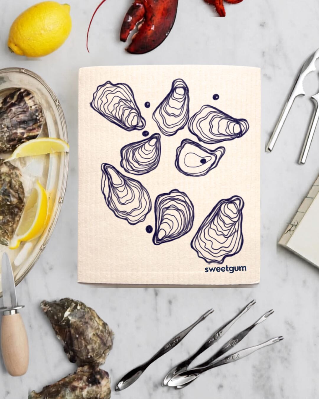 Blue Oysters Swedish Dishcloth | Blue and white Swedish Dishcloths SWEETGUM TEXTILES CO., LLC 