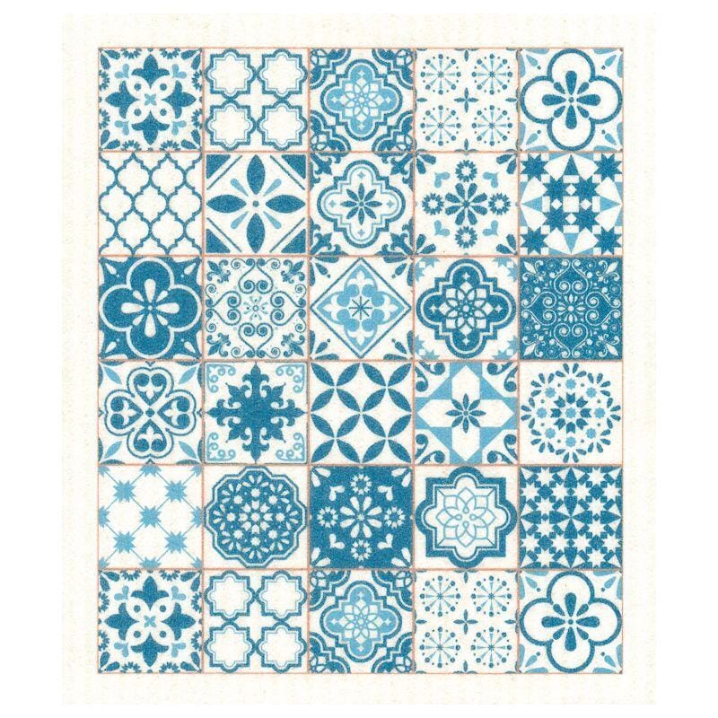 Blue & White Mediterranean Tile Swedish Dishcloth | Summer Swedish Dishcloths SWEETGUM TEXTILES CO., LLC 