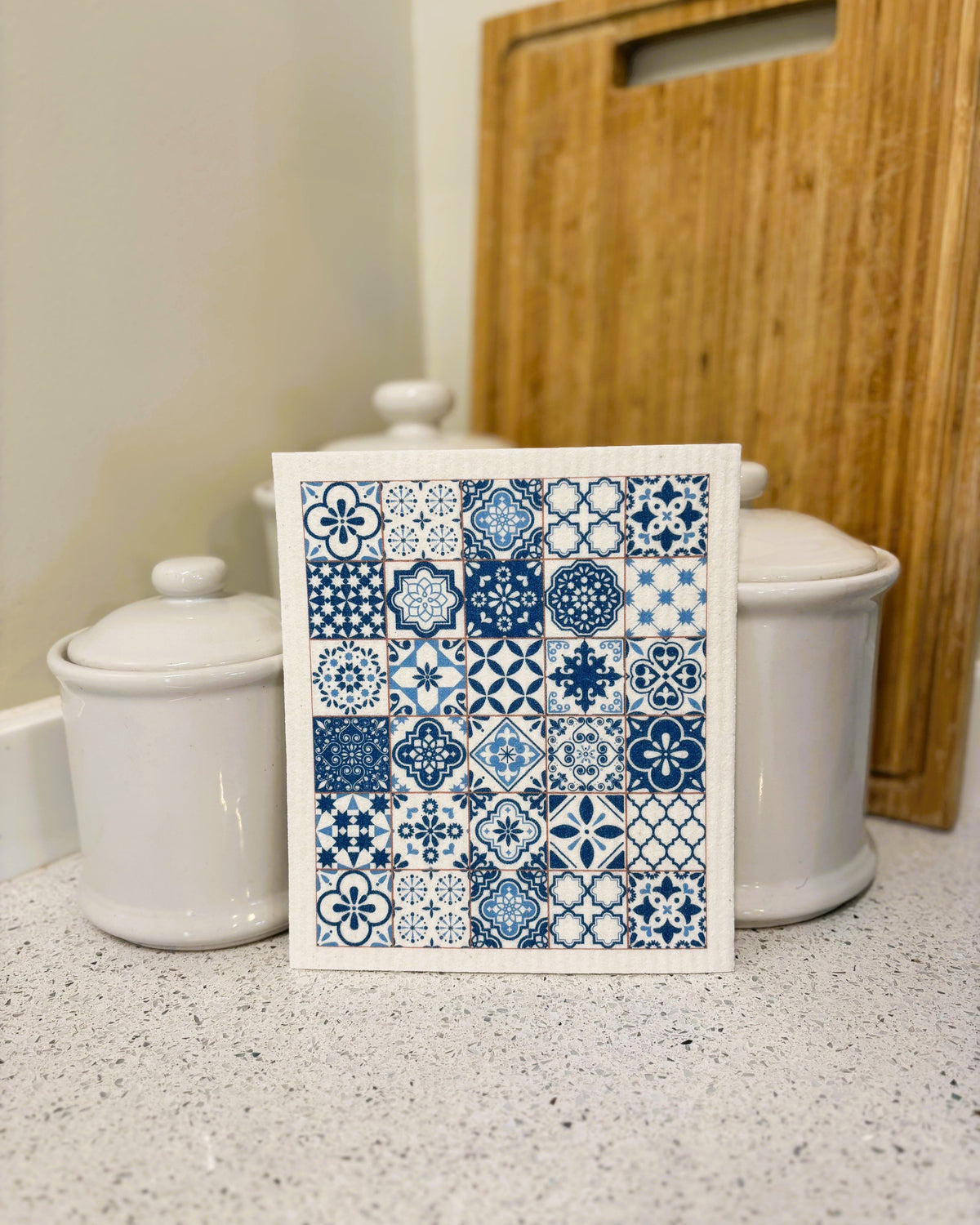 Blue & White Mediterranean Tile Swedish Dishcloth | Summer Swedish Dishcloths SWEETGUM TEXTILES CO., LLC 