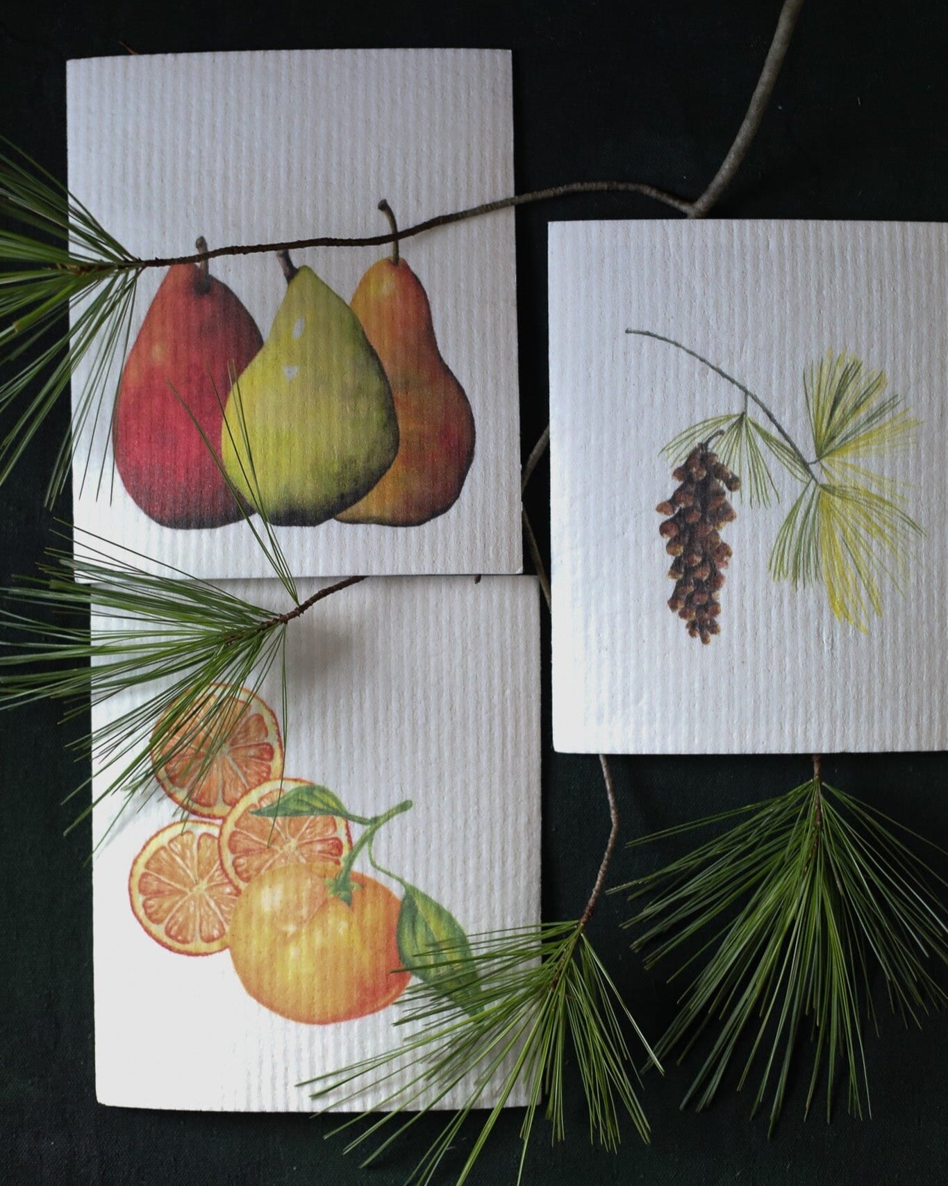 Bundle of 3 Swedish Dishcloths | Pears, Tangerine, and Pinecone Swedish Dishcloths sweetgum textiles company, LLC 