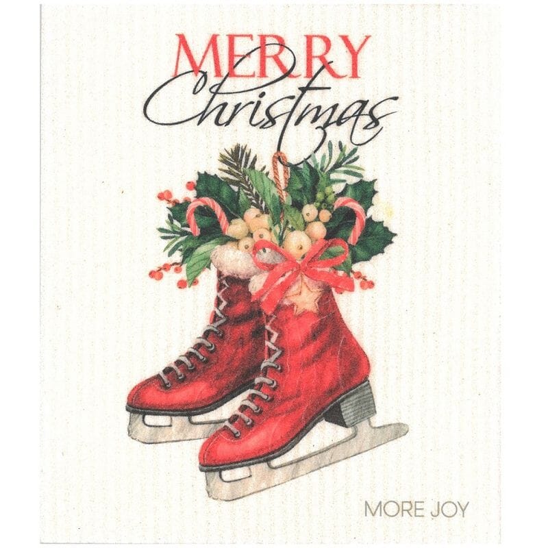 Christmas Red Ice Skates | Holiday Swedish Dishcloth Swedish Dishcloths SWEETGUM TEXTILES CO., LLC 