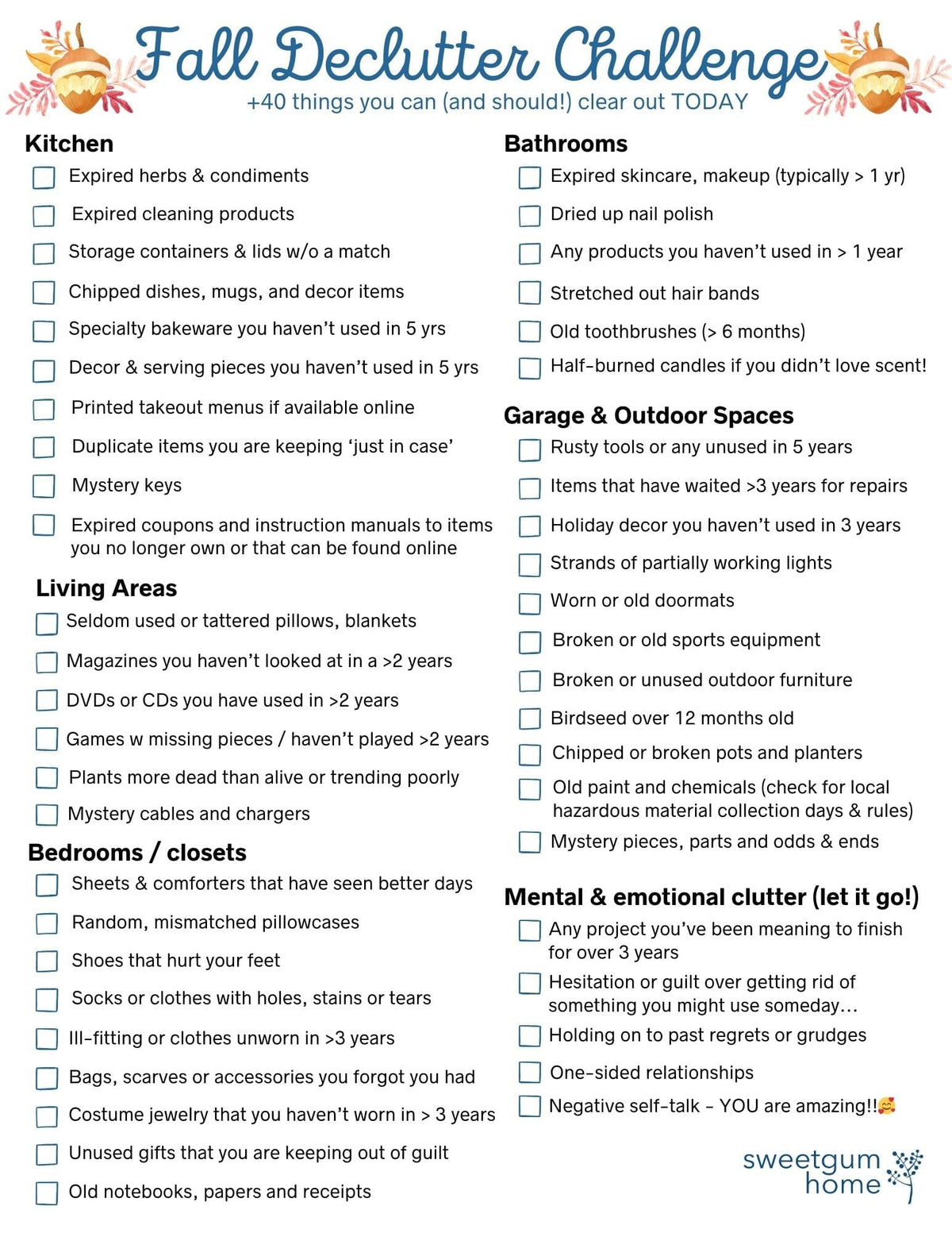 Fall Decluttering Checklist - Free digital download Digital download sweetgum textiles company, LLC 