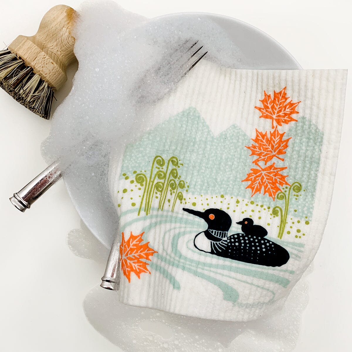 Loons on the lake Swedish Dishcloth Swedish Dishcloths sweetgum textiles company, LLC 