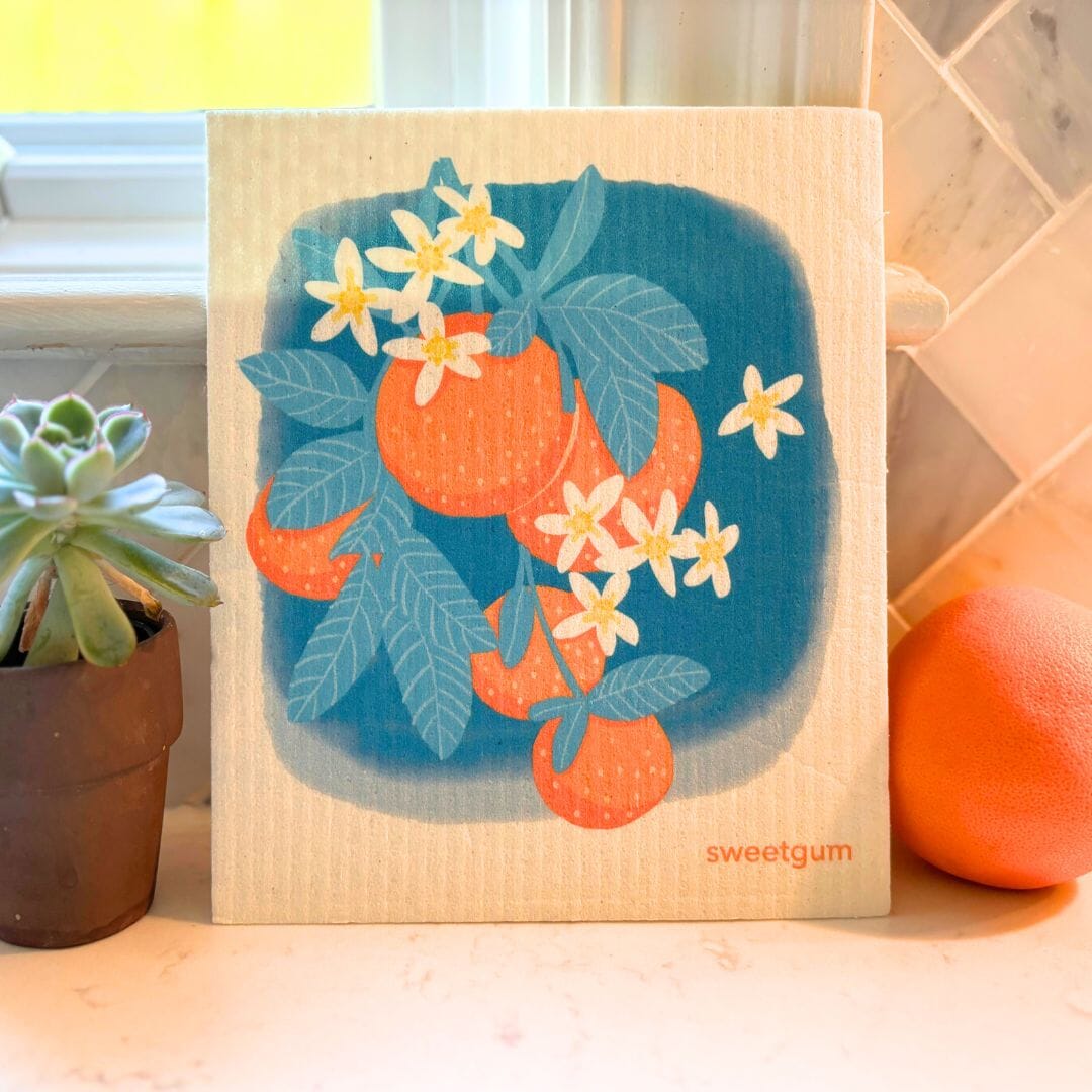 Oranges Swedish Dishcloth | Orange & Blue | Sweetgum Home Swedish Dishcloths SWEETGUM TEXTILES CO., LLC 
