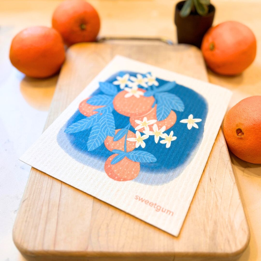 Oranges Swedish Dishcloth | Orange & Blue | Sweetgum Home Swedish Dishcloths SWEETGUM TEXTILES CO., LLC 