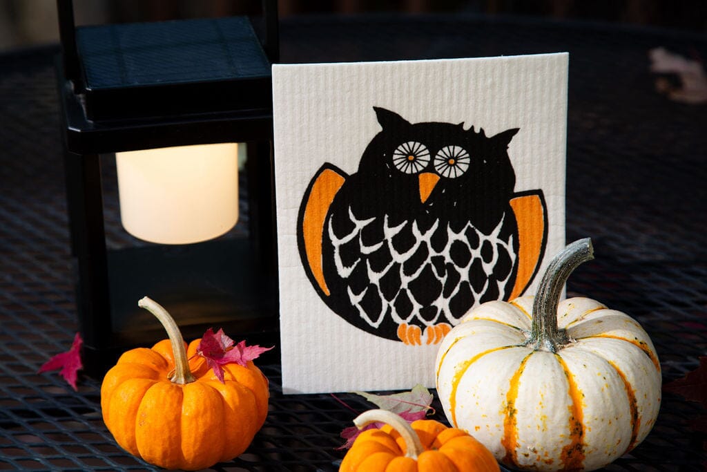Owl Swedish Dishcloth | Orange & Black (Halloween) Swedish Dishcloths SWEETGUM TEXTILES CO., LLC 