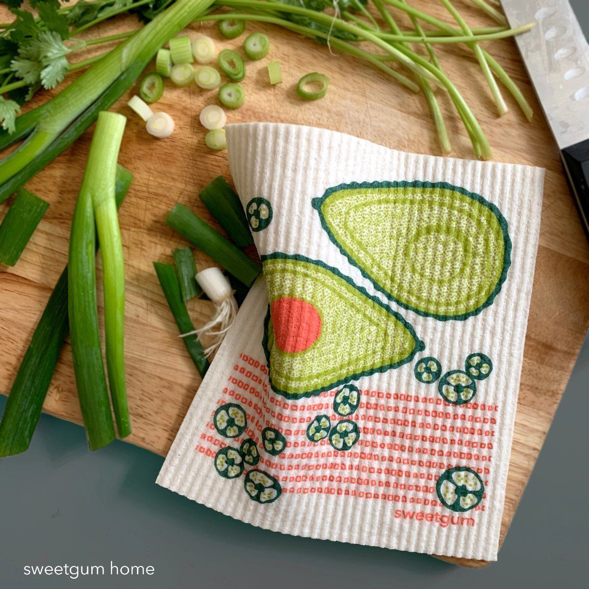 Avocado Swedish Dishcloth | Green/ Coral | 8" x 6.75" | Sweetgum Swedish Dishcloths SWEETGUM TEXTILES CO., LLC 
