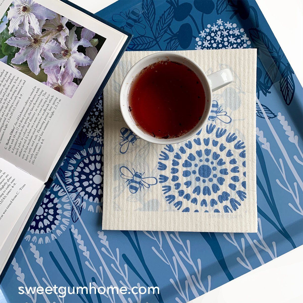 Bloom in Blue Tray | wood and melamine | 17" x 13" | Sweetgum sweetgum textiles company, LLC 