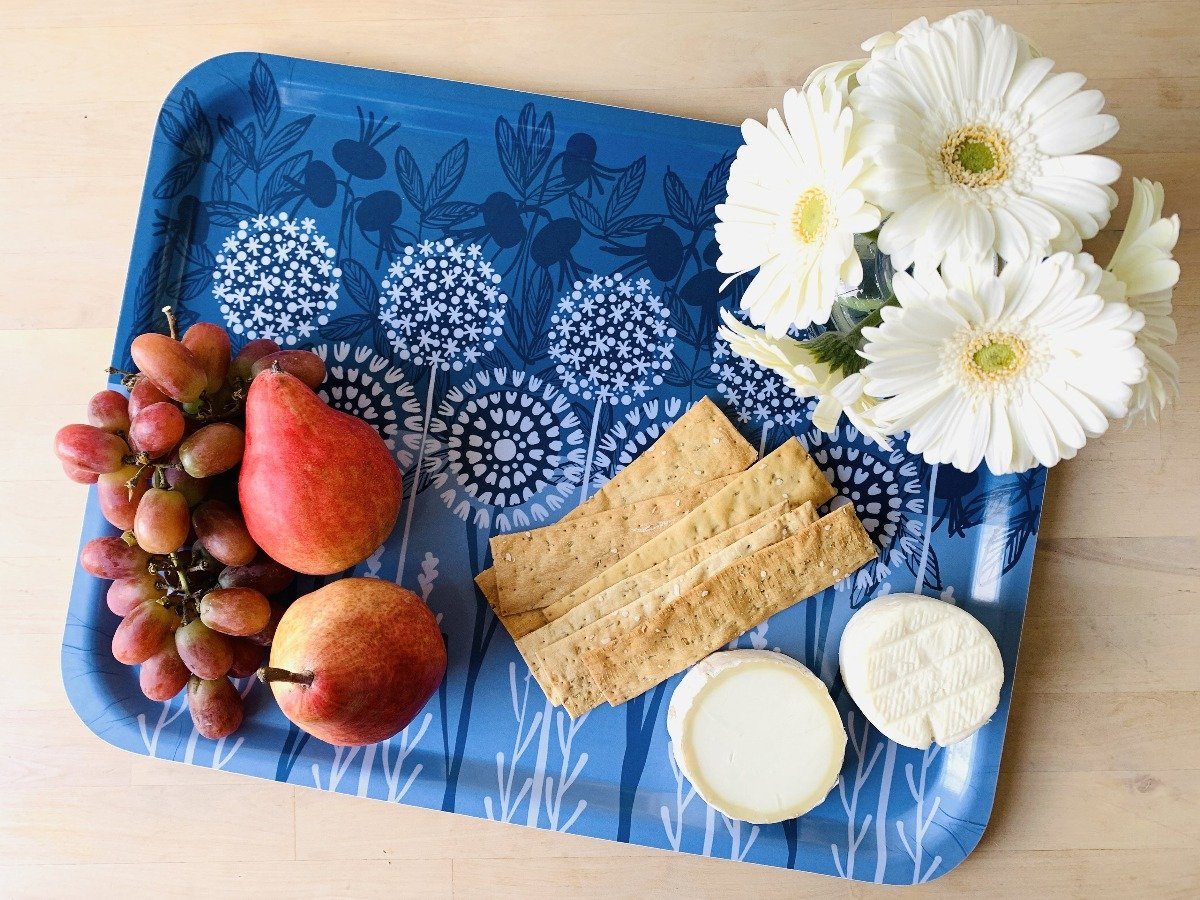 Bloom in Blue Tray | wood and melamine | 17" x 13" | Sweetgum tray sweetgum textiles company, LLC 