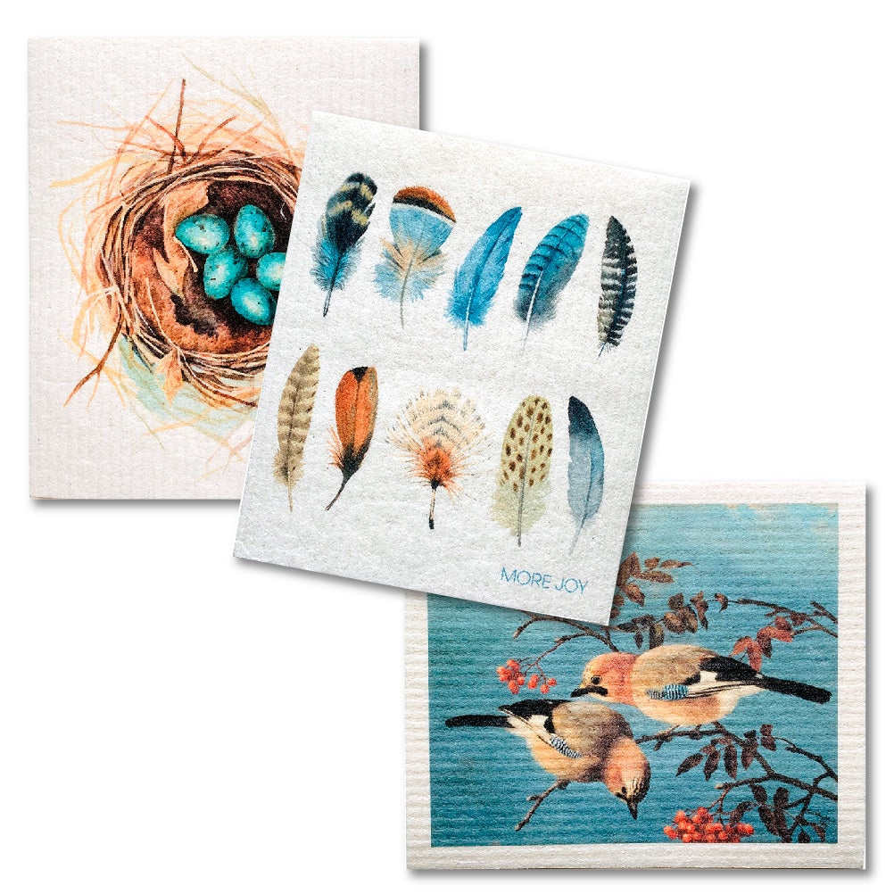 Bundle of 3 Swedish Dishcloths | Feathers | Birds | Nest Swedish Dishcloths sweetgum textiles company, LLC 