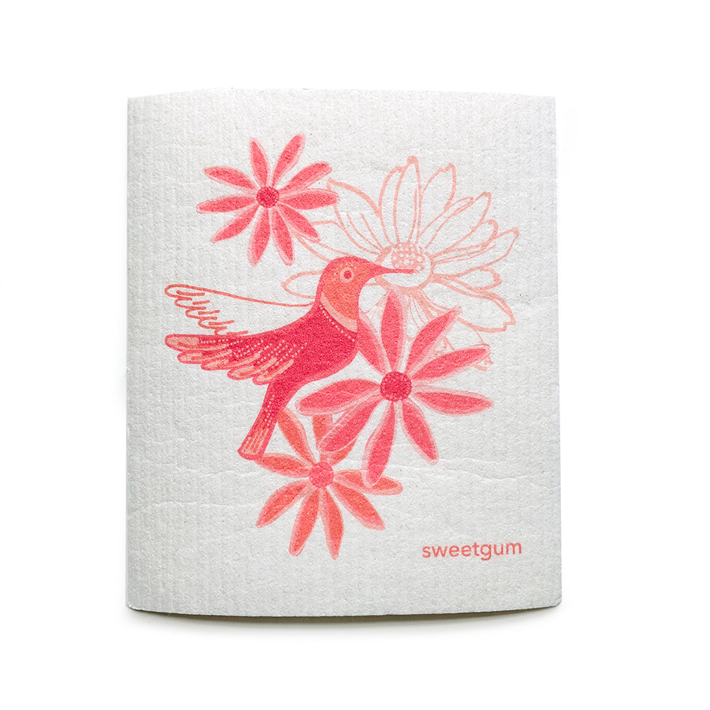 Bundle of 3 Swedish Dishcloths | Pink Flowers & Hummingbird Swedish Dishcloths sweetgum textiles company, LLC 