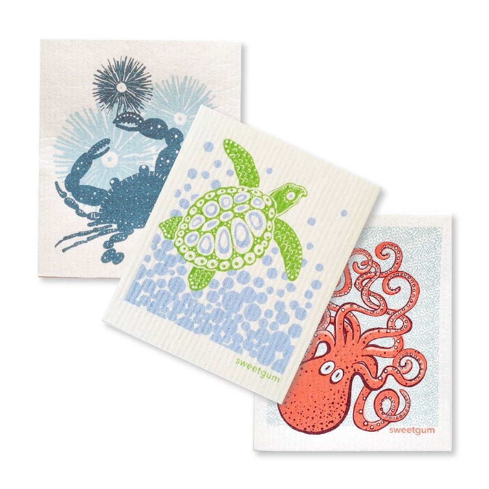 Bundle of 3 Swedish Dishcloths | Sea turtle/ Crab/ Octopus Swedish Dishcloths sweetgum textiles company, LLC 