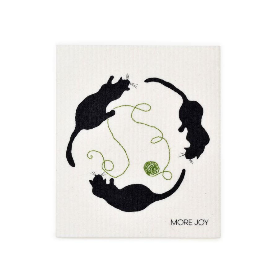 Cats Playing Swedish Dishcloth | Black / Green | 8" x 6.75" | More Joy Swedish Dishcloths SWEETGUM TEXTILES CO., LLC 