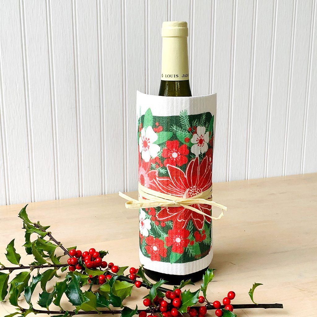 Christmas Flowers Swedish Dishcloth | Pink Red Green | Sweetgum Swedish Dishcloths sweetgum textiles company, LLC 