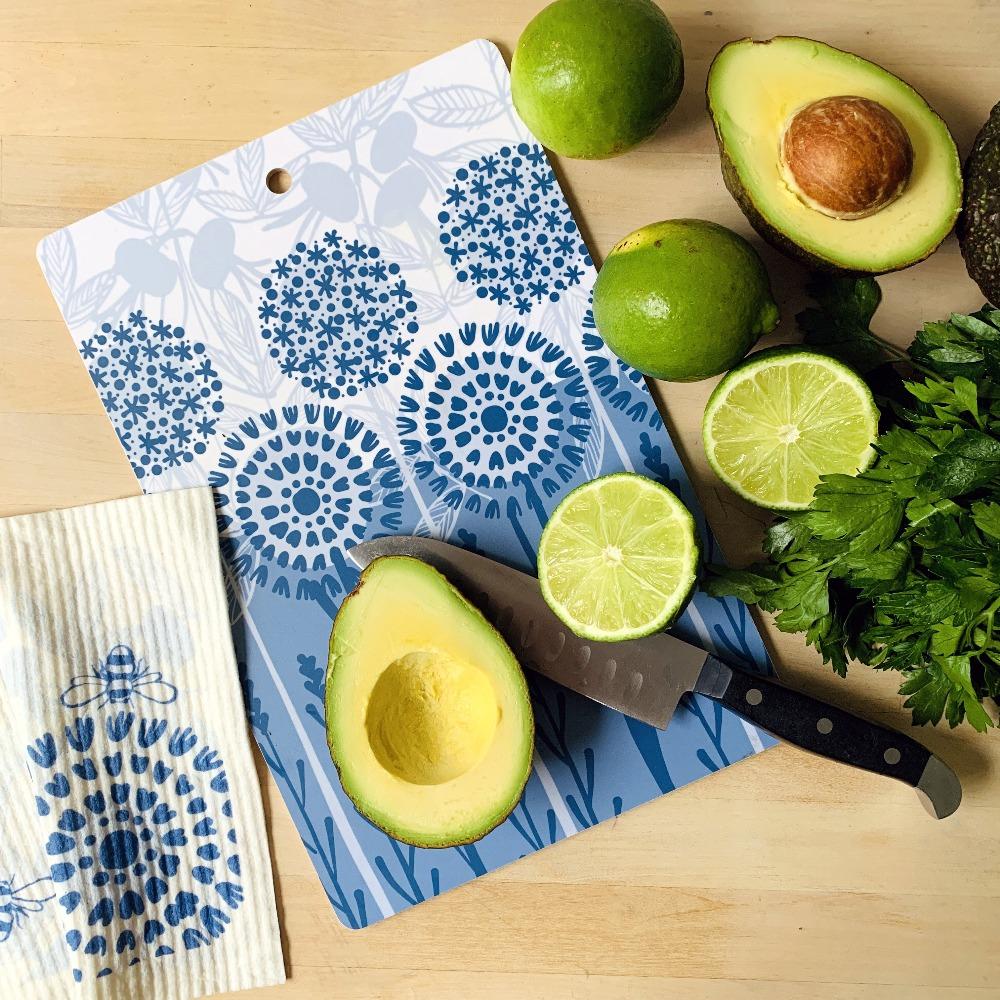 Cutting Board | Bloom in Blue | Plywood & Melamine Cutting Board sweetgum textiles company, LLC 