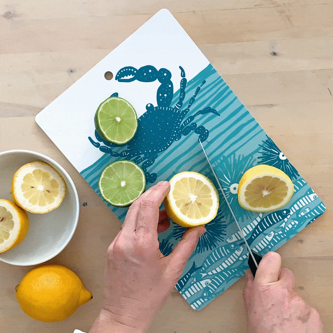 Cutting Board | Crab | Teal Blue | Plywood & Melamine Cutting Board sweetgum textiles company, LLC 