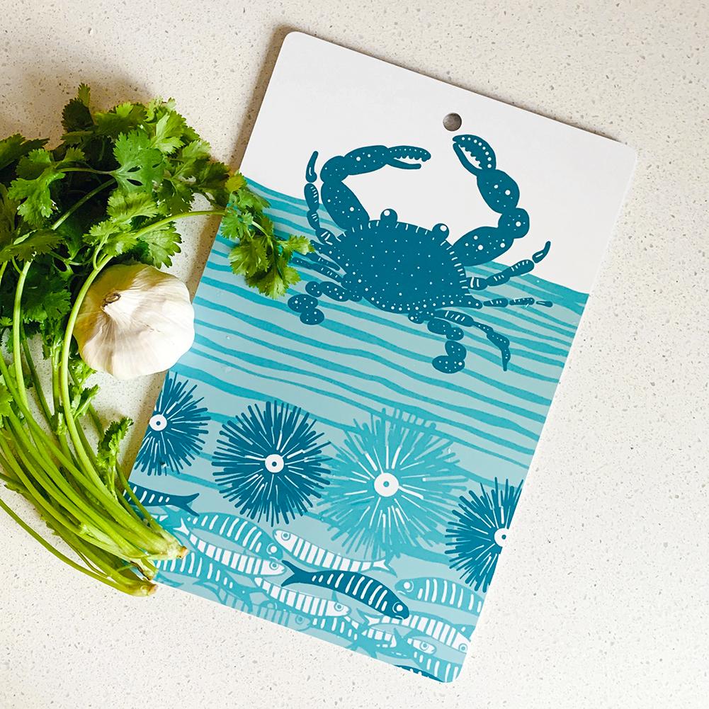 Cutting Board | Crab | Teal Blue | Plywood & Melamine sweetgum textiles company, LLC 