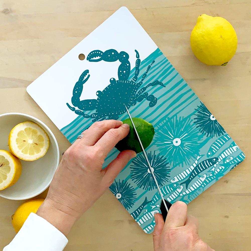 Cutting Board | Crab | Teal Blue | Plywood & Melamine sweetgum textiles company, LLC 