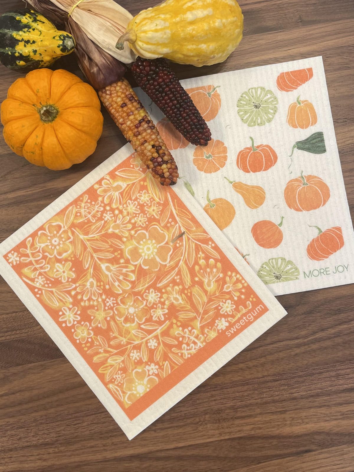 Flowers & Leaves Swedish Dishcloth | Orange | Sweetgum Home Swedish Dishcloths sweetgum textiles company, LLC 