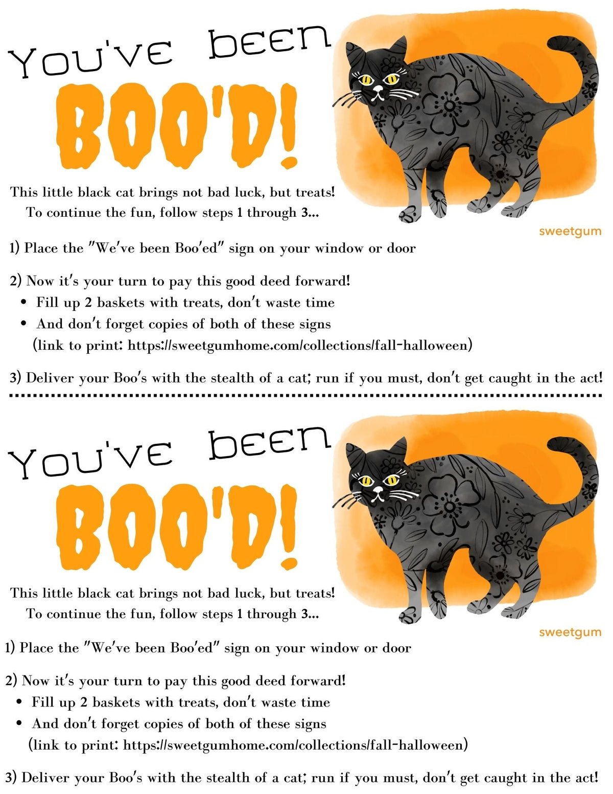 Halloween Cat "Boo!" Digital Download Recipe sweetgum textiles company, LLC 