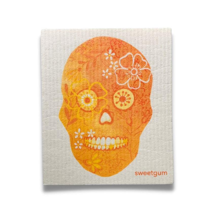 Halloween Skull Swedish Dishcloth | Orange Swedish Dishcloths sweetgum textiles company, LLC 