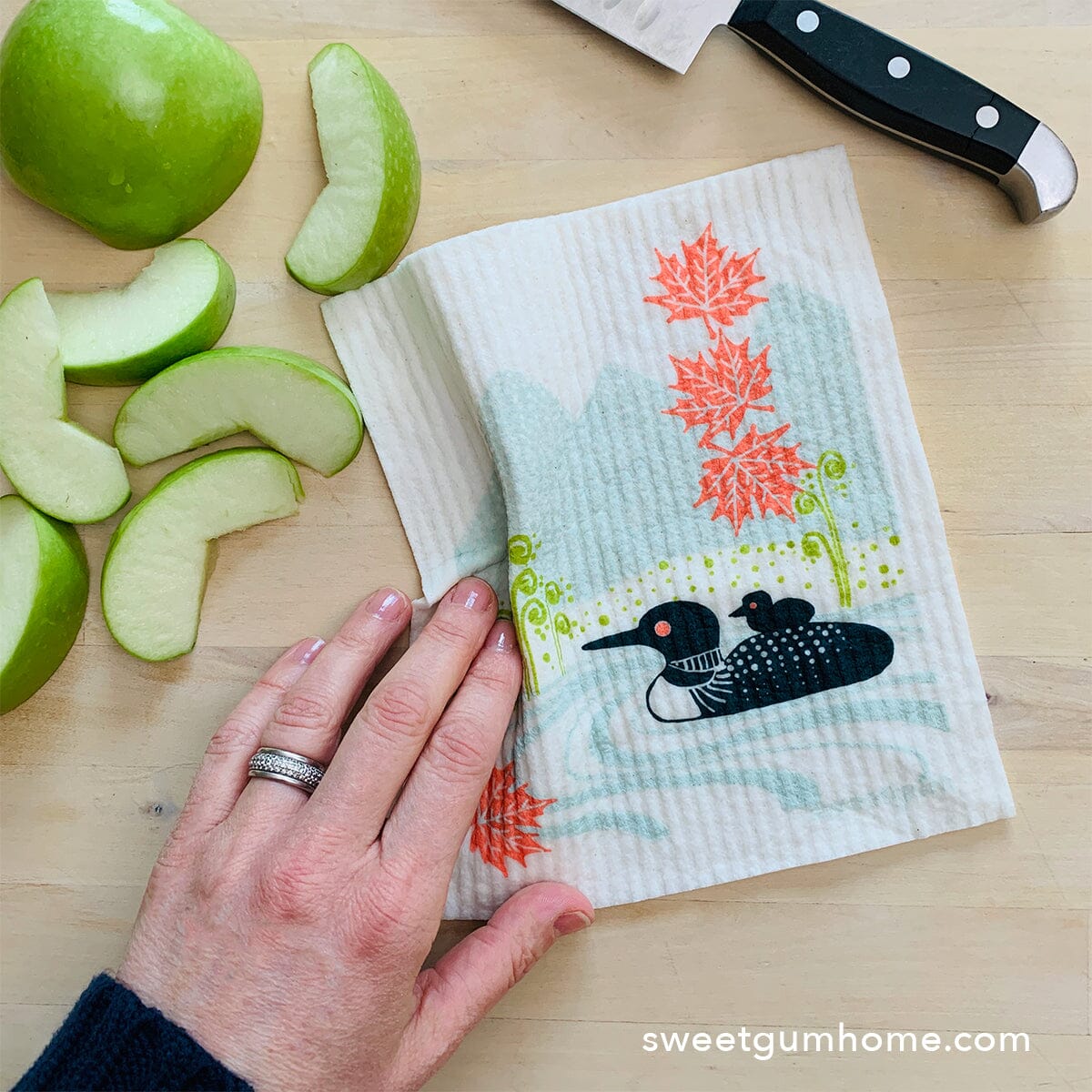 Loons on the lake Swedish Dishcloth Swedish Dishcloths sweetgum textiles company, LLC 