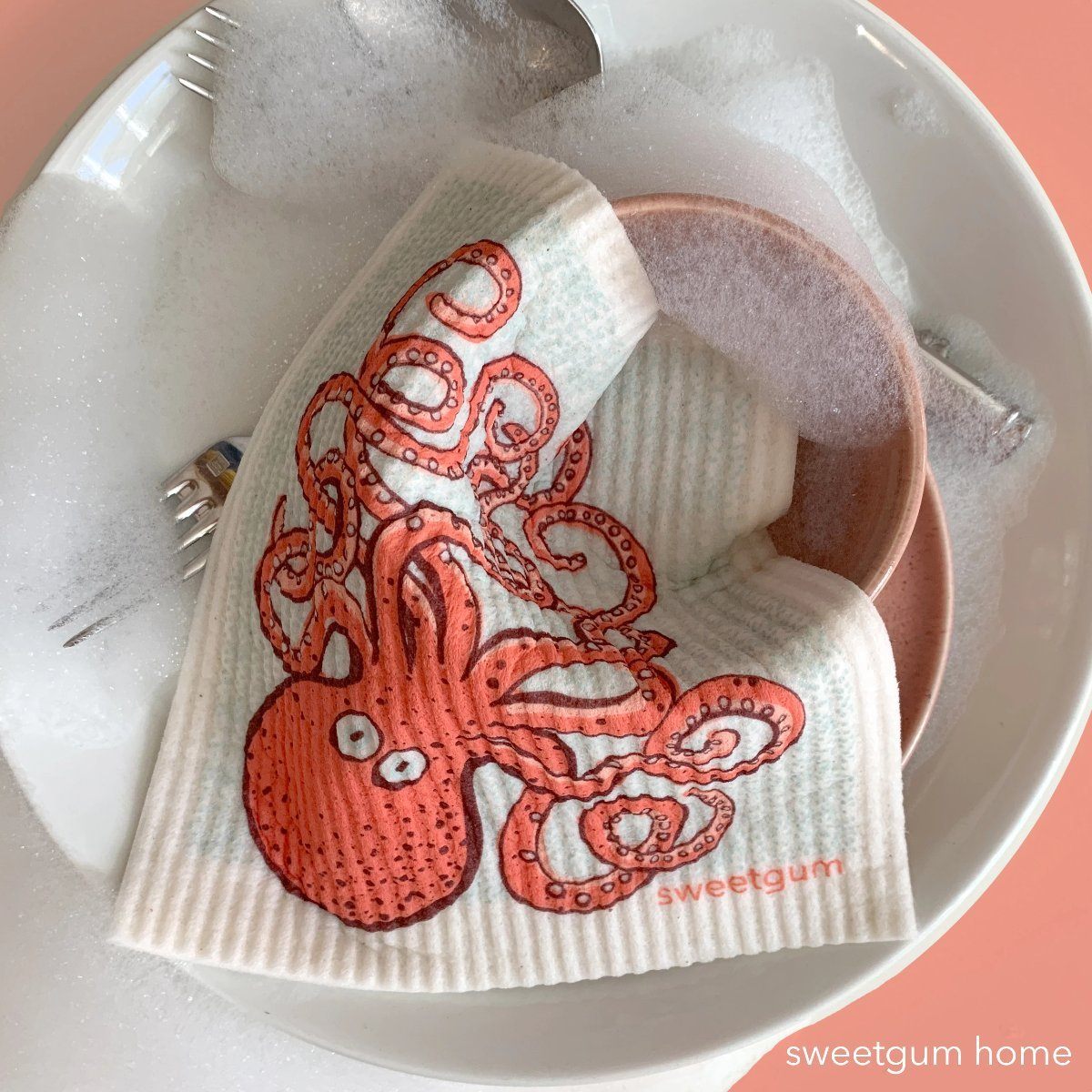 Octopus Swedish Dishcloth | Pink/ Coral | 8" x 6.75" | Sweetgum Swedish Dishcloths SWEETGUM TEXTILES CO., LLC 