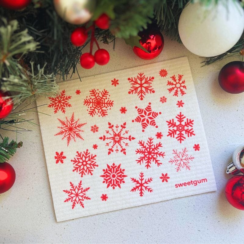 Red & White Nordic Snowflakes Swedish Dishcloth Swedish Dishcloths sweetgum textiles company, LLC 