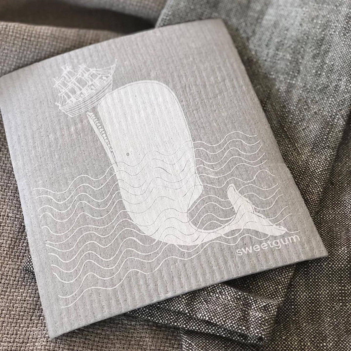 Whale Swedish Dishcloth | White on Gray | Sweetgum Home Swedish Dishcloths SWEETGUM TEXTILES CO., LLC 