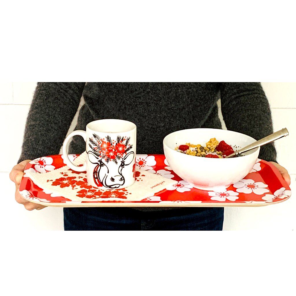 White Flowers Tray | wood and melamine | 17" x 9" | Sweetgum sweetgum textiles company, LLC 